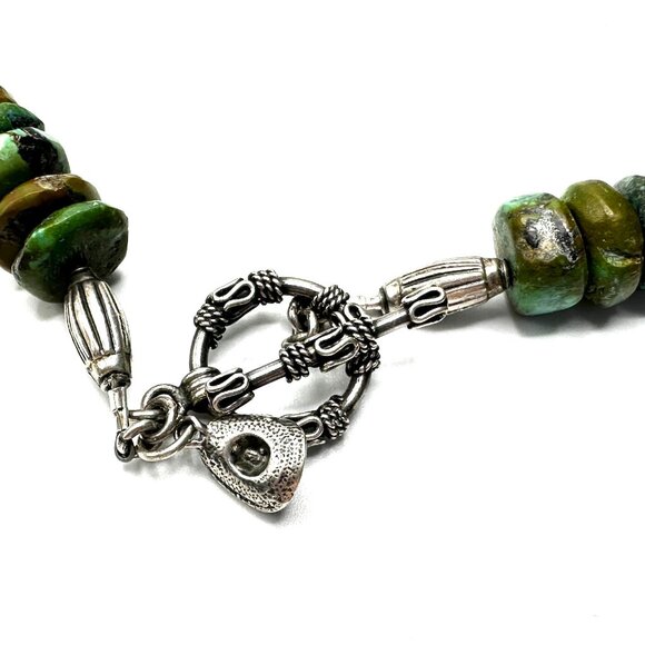 Vintage Sterling Silver & Turquoise Rondelle Necklace with Matrix Pendant — EUC - Picture 6 of 12